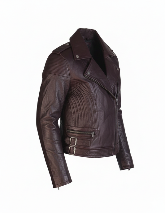 Women's Maroon Sculpted Biker Jacket