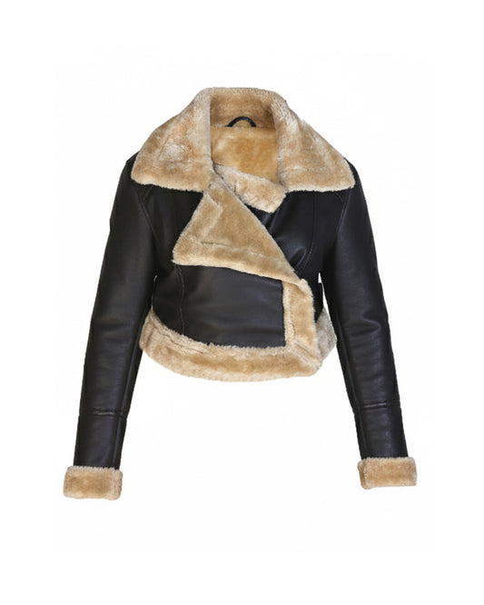 Women's Cropped Shearling Aviator Jacket