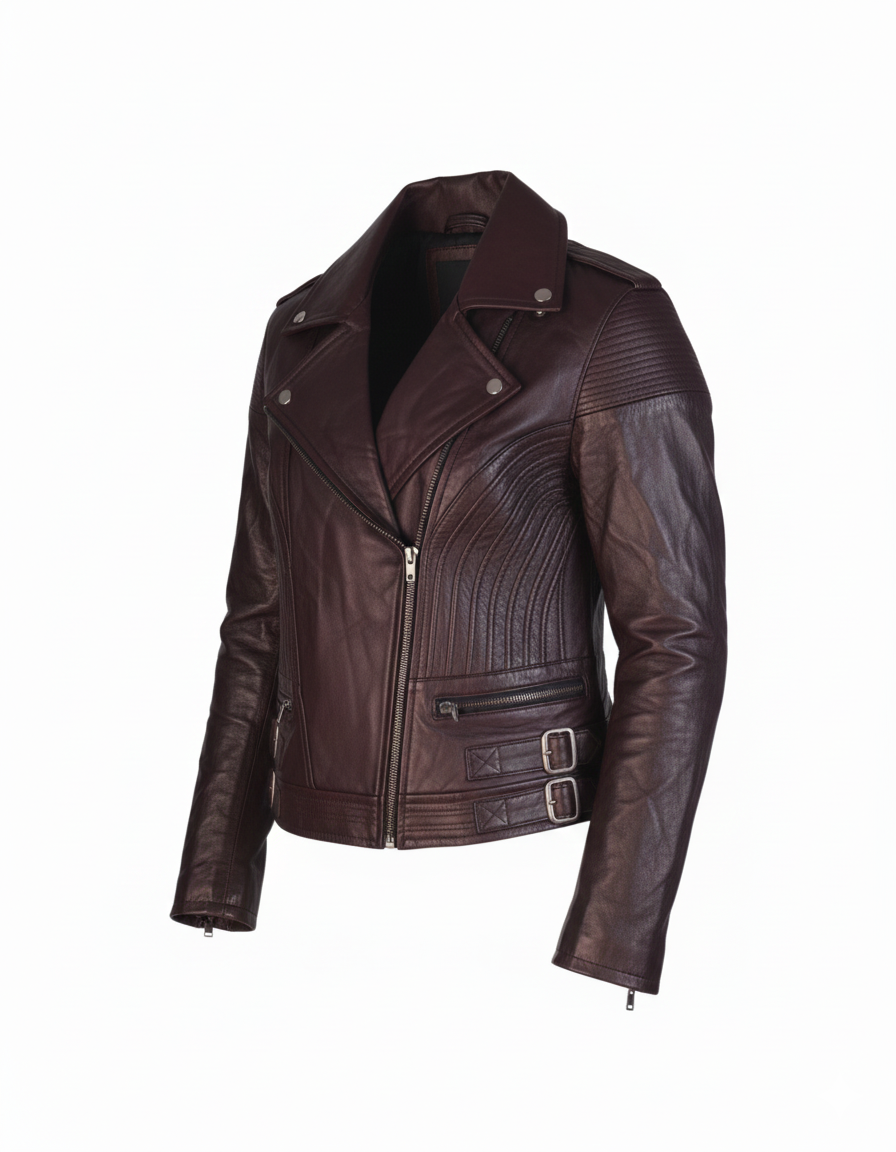 Women's Maroon Sculpted Biker Jacket