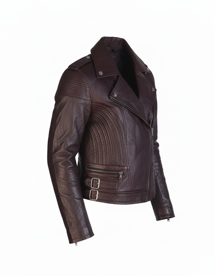 Women's Maroon Sculpted Biker Jacket