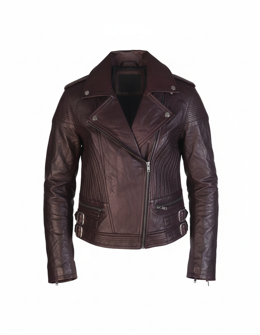 Women's Maroon Sculpted Biker Jacket